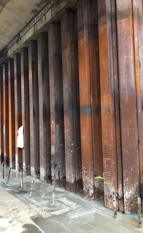 Rideau de palplanche sous ouvrage pour construction métallique mixte acier béton